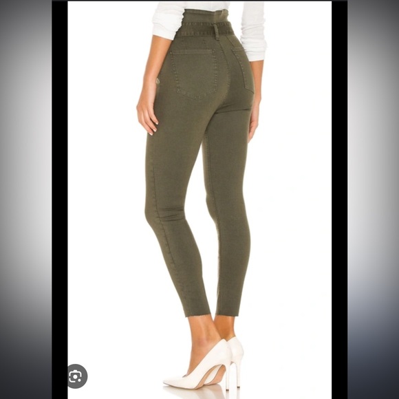 Revolve Pistolla Inez Paperbag Belted Skinny Jeans Pants Olive Green Casual 24 - Picture 2 of 6